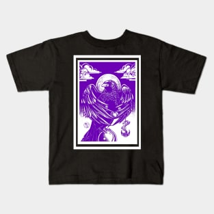 The Raven's Gift - White Outlined, Purple Version Kids T-Shirt